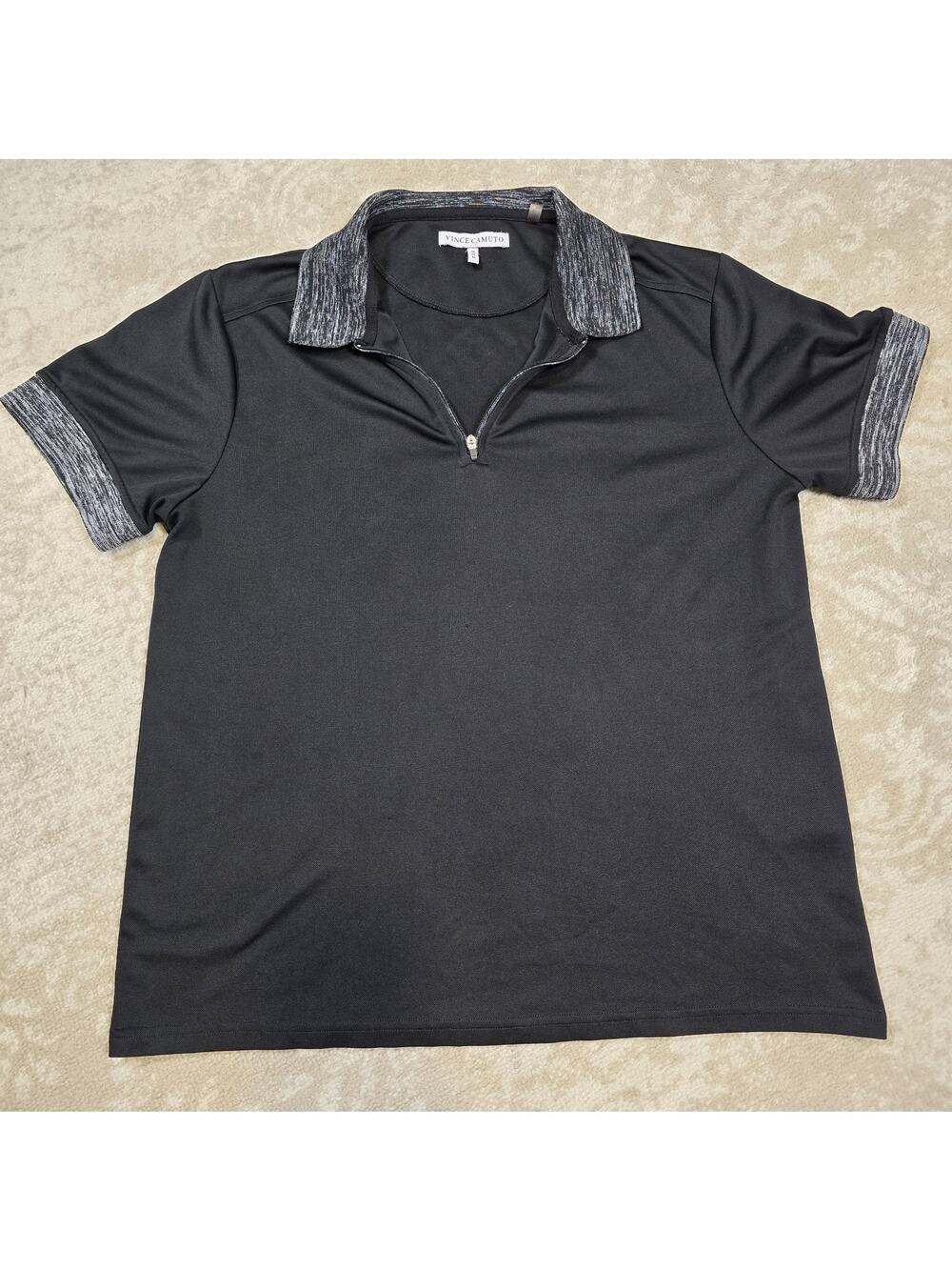 Vince Camuto - Performance Zip Polo Shirt Men's Medium Black Short Sleeve